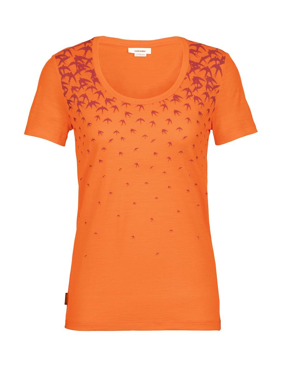 T Shirts Icebreaker Merino Tech Lite II Corta Sleeve Scoop Migration Femme Orange | FR 1590SGLO